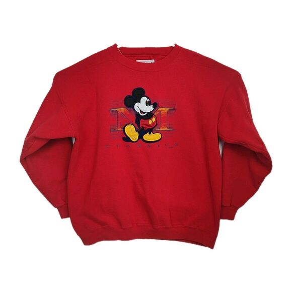 VTG Genus Mickey Mouse Sweatshirt Women's XL Red Embroidered Graphic Print - Picture 1 of 8